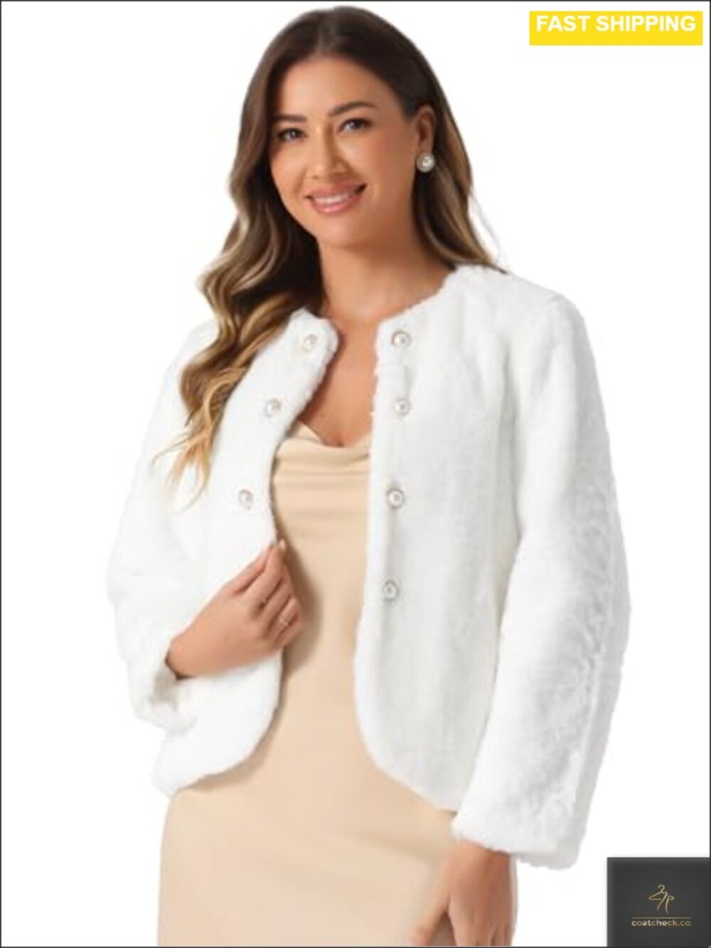 Faux Fur Coat Women Fluffy Open Front Wedding Jacket